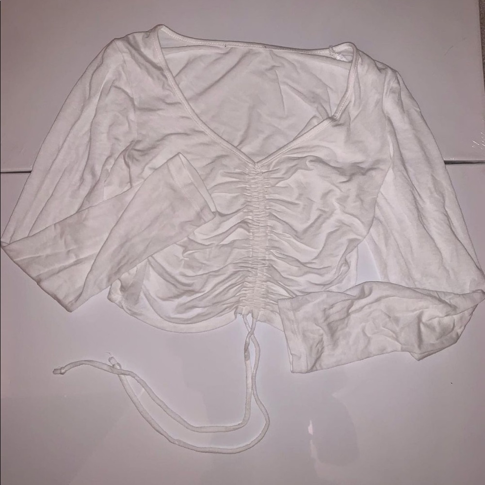 Ruched white long sleeve